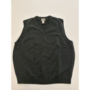 Vintage VTG LL Bean Sweater Vest Mens XL Green Pullover V Neck 100 Cotton Knit